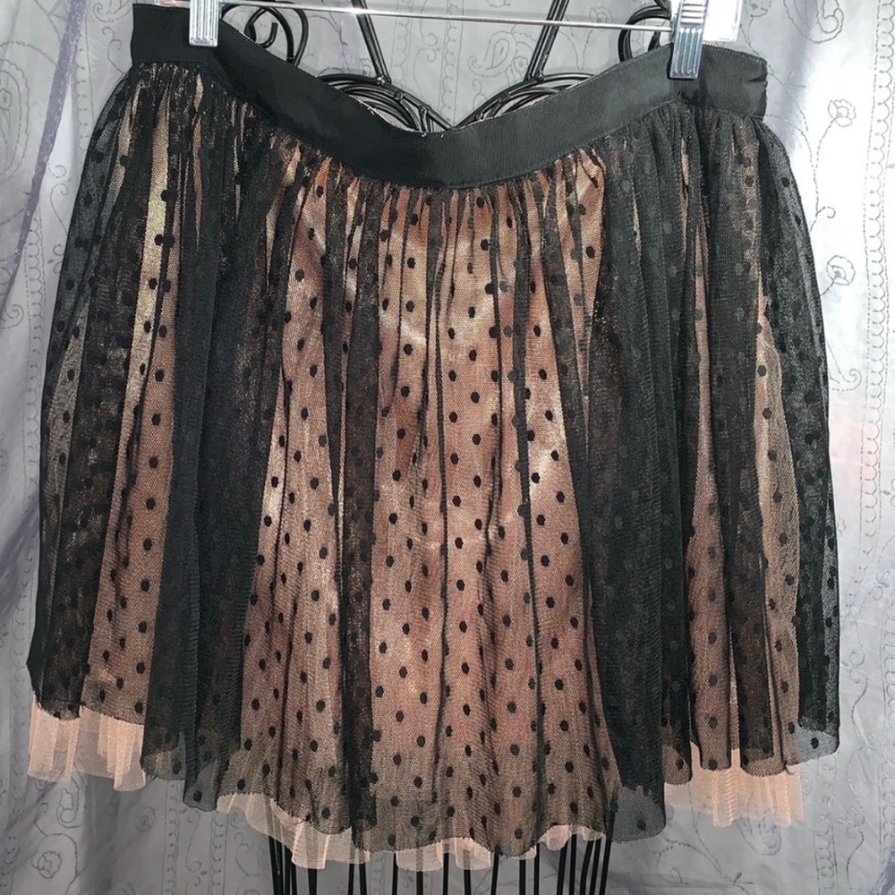 Black Polkadot Lace, Pink Satin, and Tulle Skirt